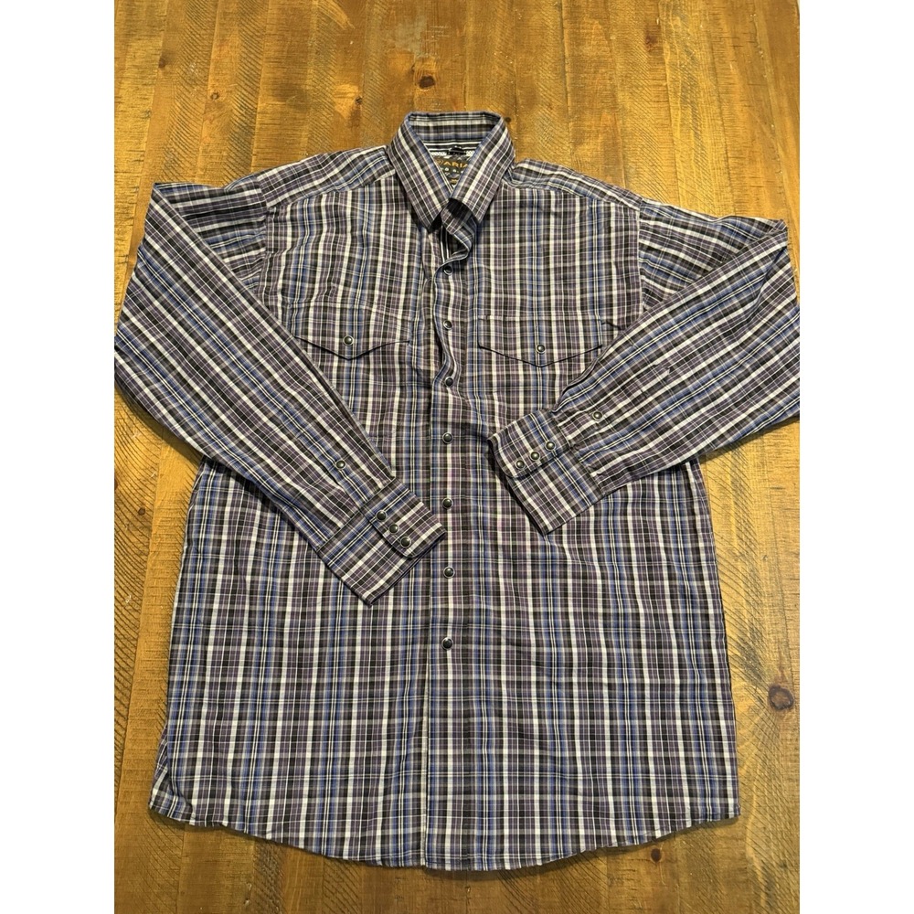 Ariat Pro Series Men's Snap Button Down Shirt Medium Blue Plaid Long Sleeve